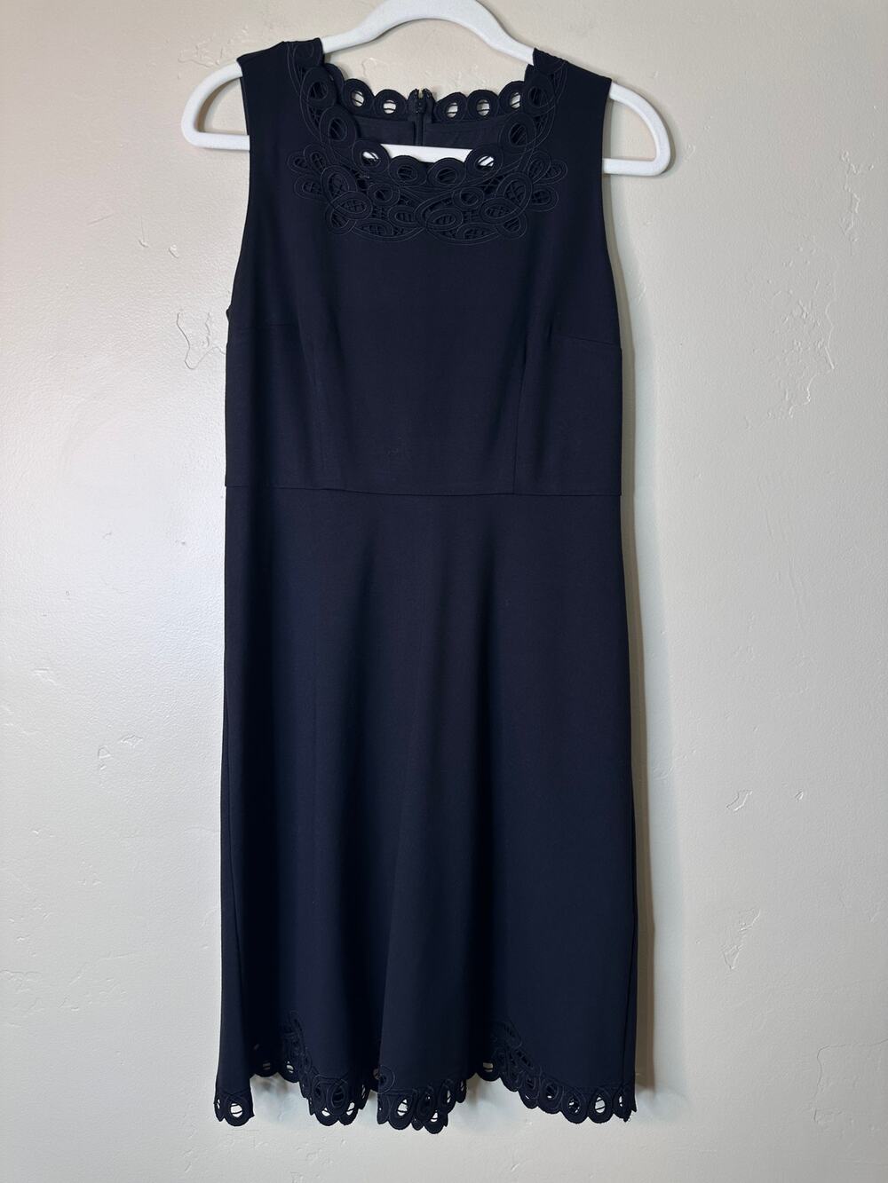 Talbots Little Black Sheath Dress Eyelet Lace Neckline 6